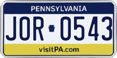 PA license plate JOR0543