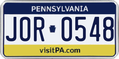 PA license plate JOR0548