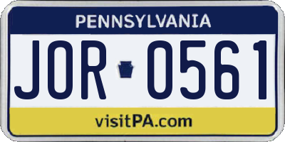 PA license plate JOR0561