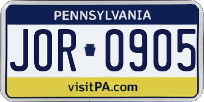 PA license plate JOR0905