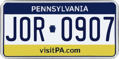 PA license plate JOR0907