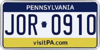 PA license plate JOR0910