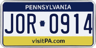 PA license plate JOR0914