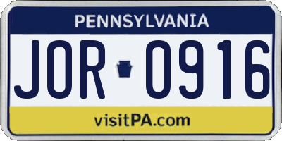 PA license plate JOR0916
