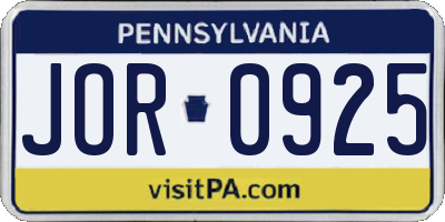 PA license plate JOR0925