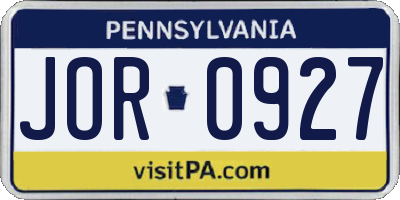 PA license plate JOR0927