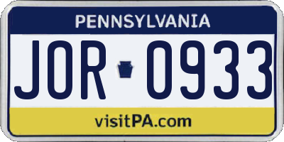 PA license plate JOR0933