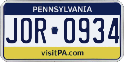 PA license plate JOR0934