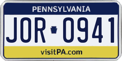 PA license plate JOR0941
