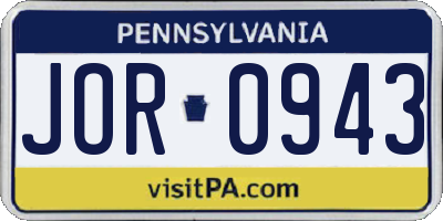 PA license plate JOR0943