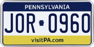 PA license plate JOR0960