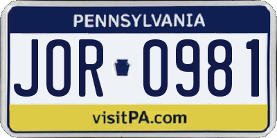 PA license plate JOR0981