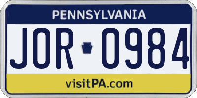 PA license plate JOR0984
