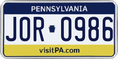 PA license plate JOR0986