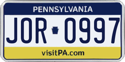 PA license plate JOR0997