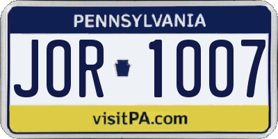 PA license plate JOR1007