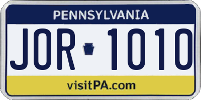 PA license plate JOR1010