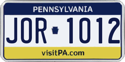 PA license plate JOR1012