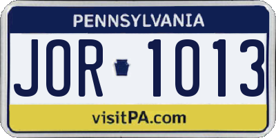 PA license plate JOR1013