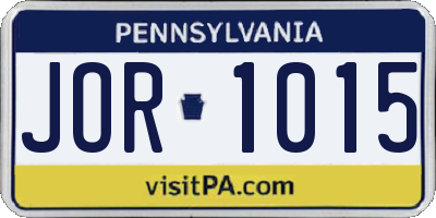 PA license plate JOR1015