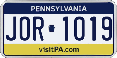 PA license plate JOR1019