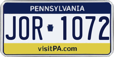 PA license plate JOR1072