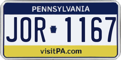 PA license plate JOR1167