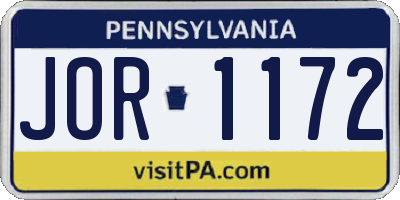 PA license plate JOR1172