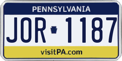 PA license plate JOR1187