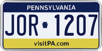 PA license plate JOR1207