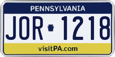 PA license plate JOR1218