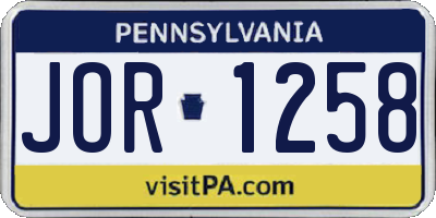 PA license plate JOR1258
