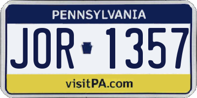 PA license plate JOR1357
