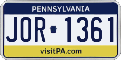 PA license plate JOR1361