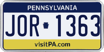 PA license plate JOR1363