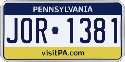 PA license plate JOR1381