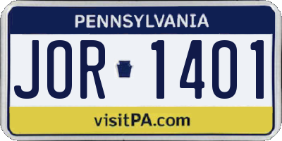 PA license plate JOR1401