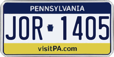 PA license plate JOR1405