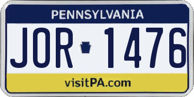 PA license plate JOR1476