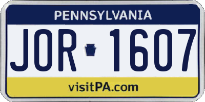 PA license plate JOR1607
