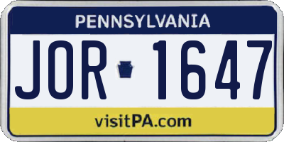 PA license plate JOR1647