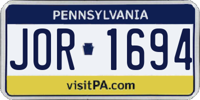 PA license plate JOR1694