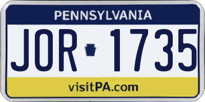 PA license plate JOR1735