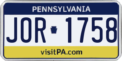 PA license plate JOR1758