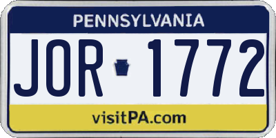 PA license plate JOR1772