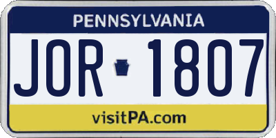 PA license plate JOR1807