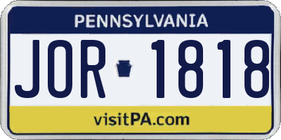 PA license plate JOR1818