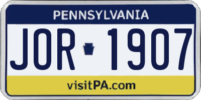 PA license plate JOR1907