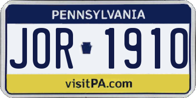 PA license plate JOR1910