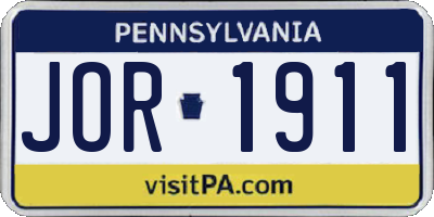 PA license plate JOR1911